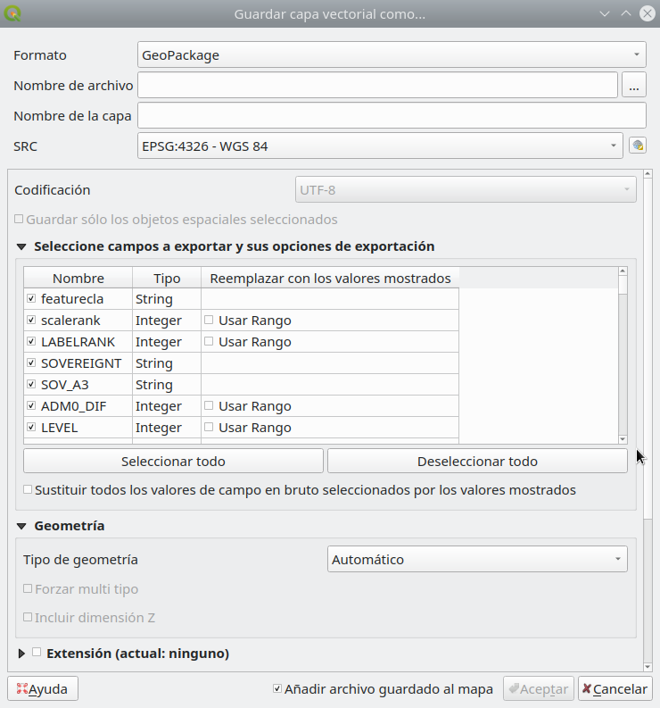 Save Vector Layer dialog