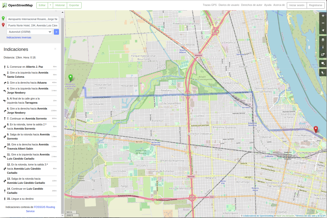 Getting from point A to B using Openstreetmap