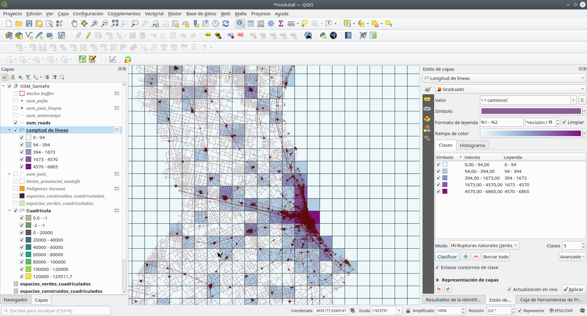 Spatial distribution of 10X10km units with most roads