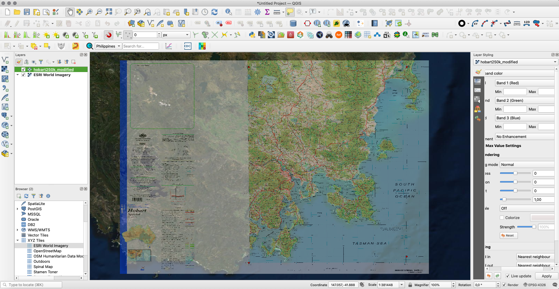 Georeferenced map loaded in QGIS