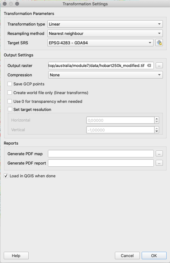 Transformation parameters