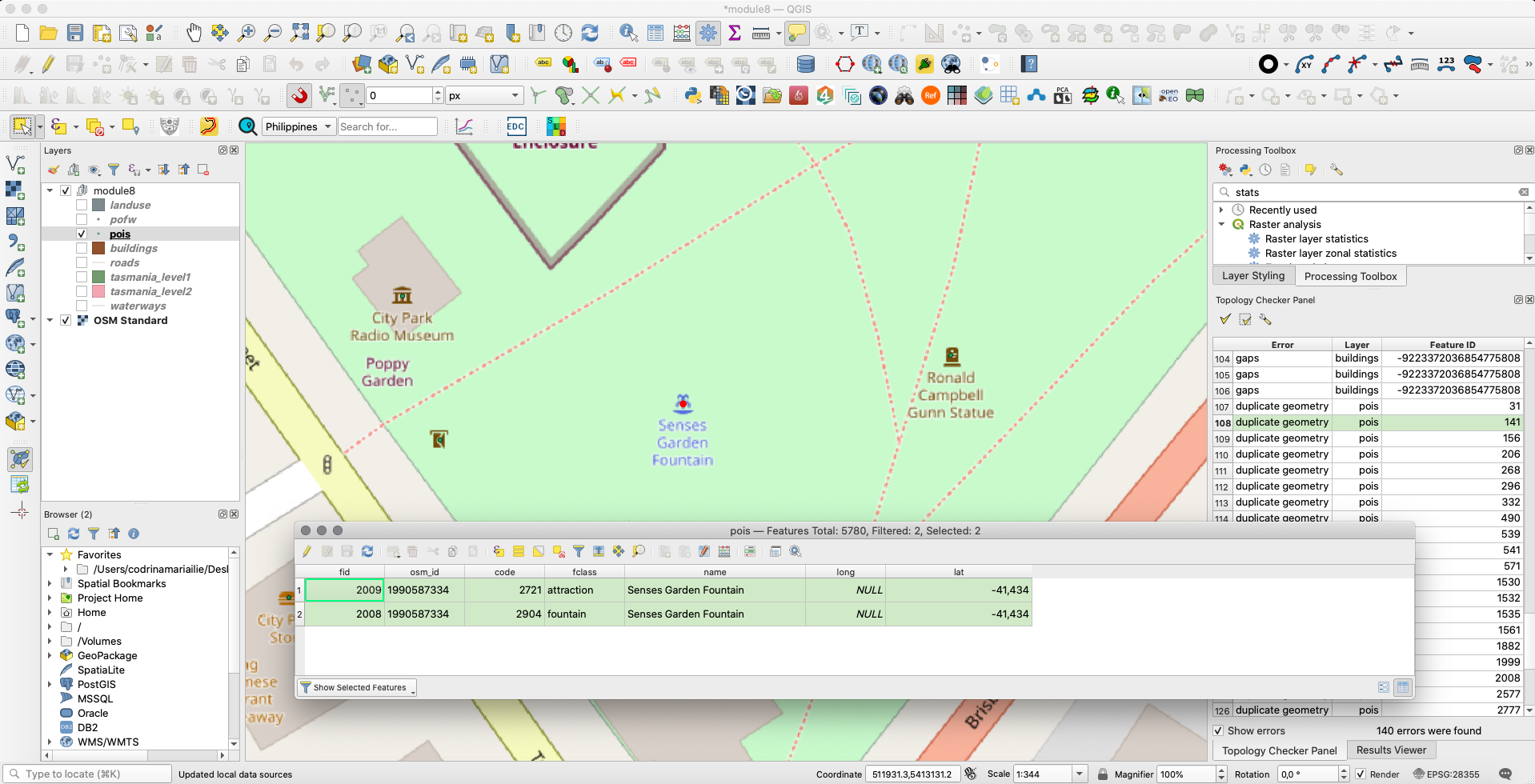 Duplicate point error in points of interest vector layer