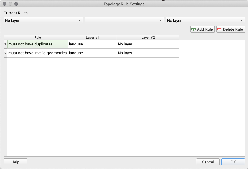 Topology check on the buildings vector layer