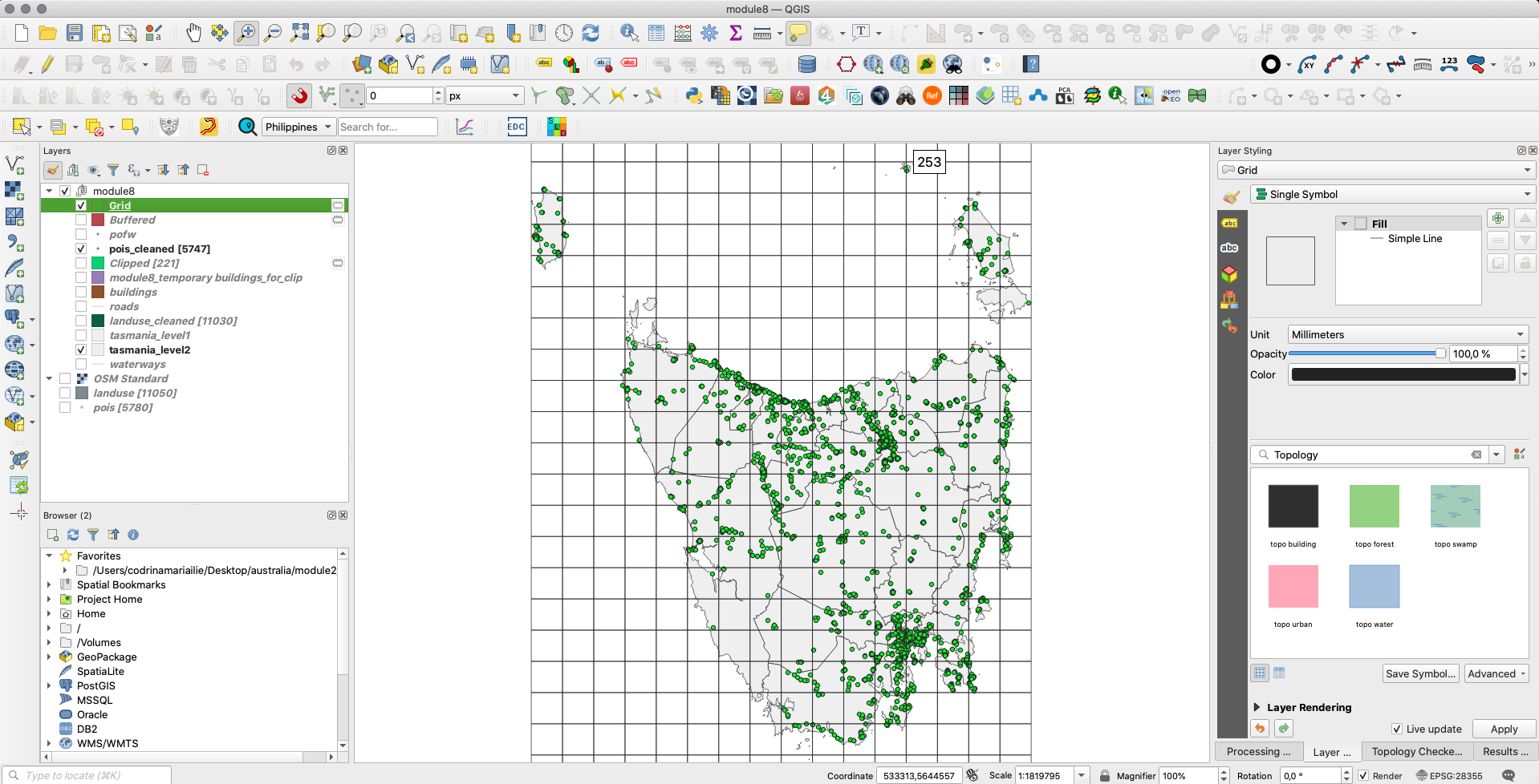 25X25km vector grid for the Tasmania state 