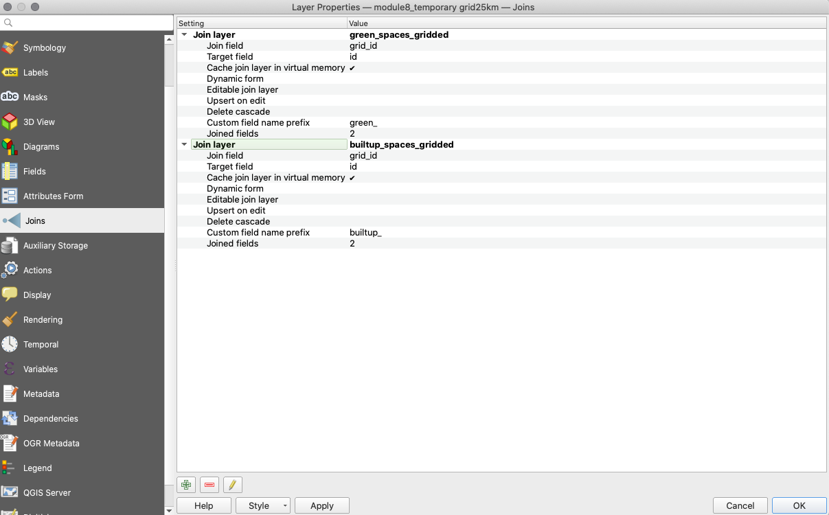 Green and built-up CSV joined to Grid