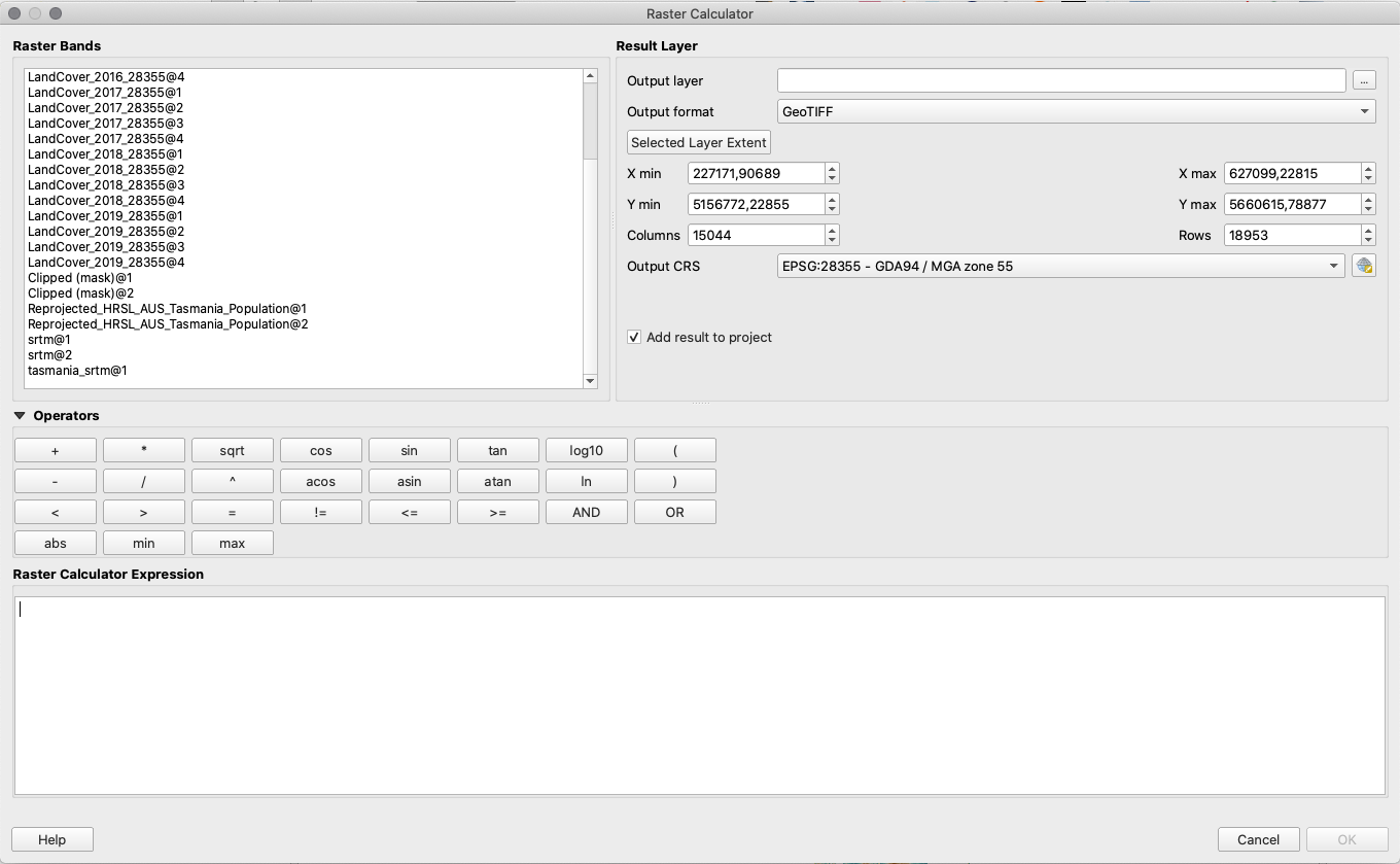 Raster calculator