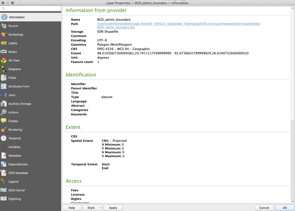 The Layer Properties dialog