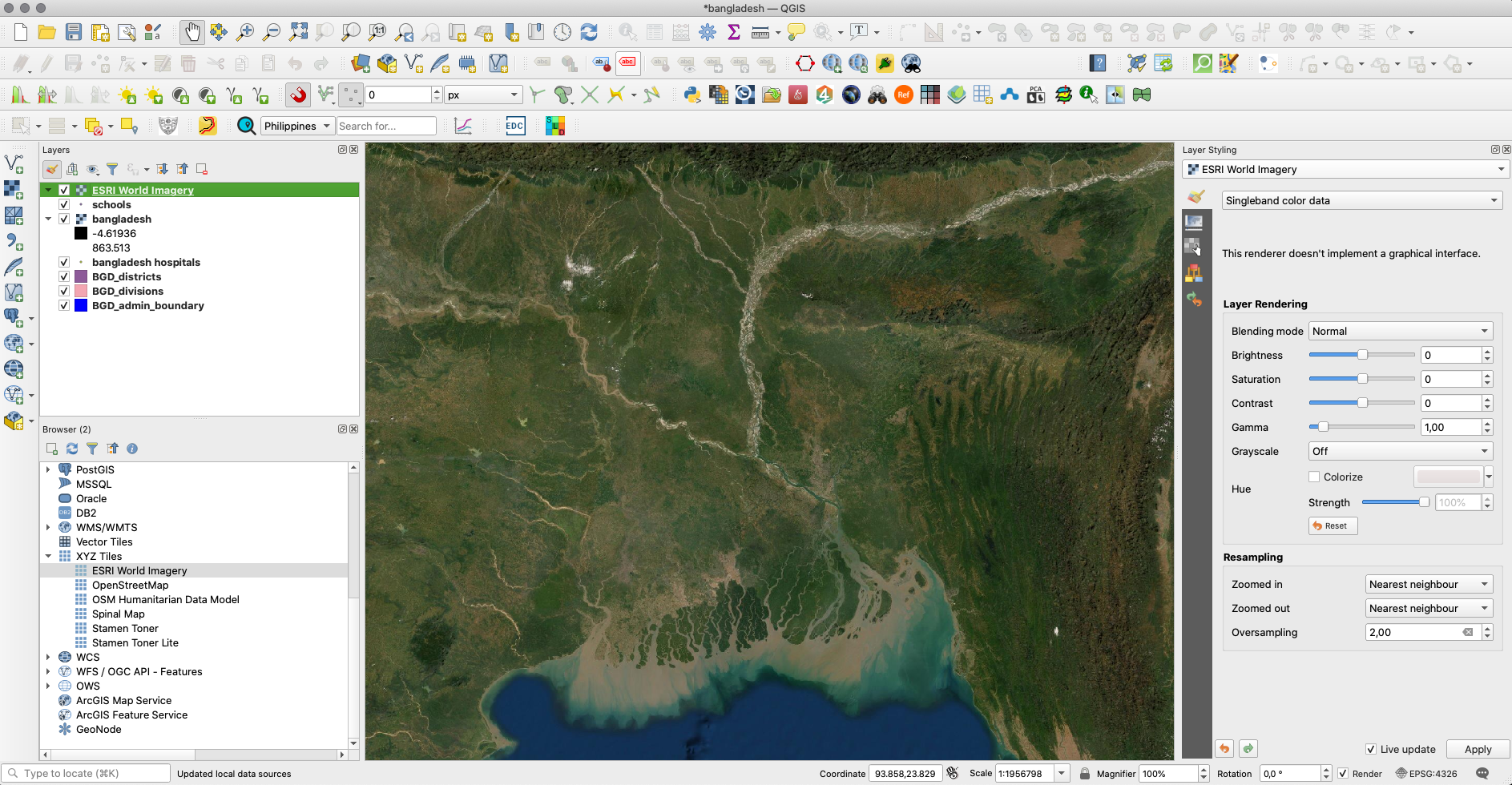 ESRI World Imagery layer loaded in QGIS