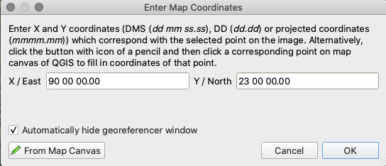 Enter map coordinates