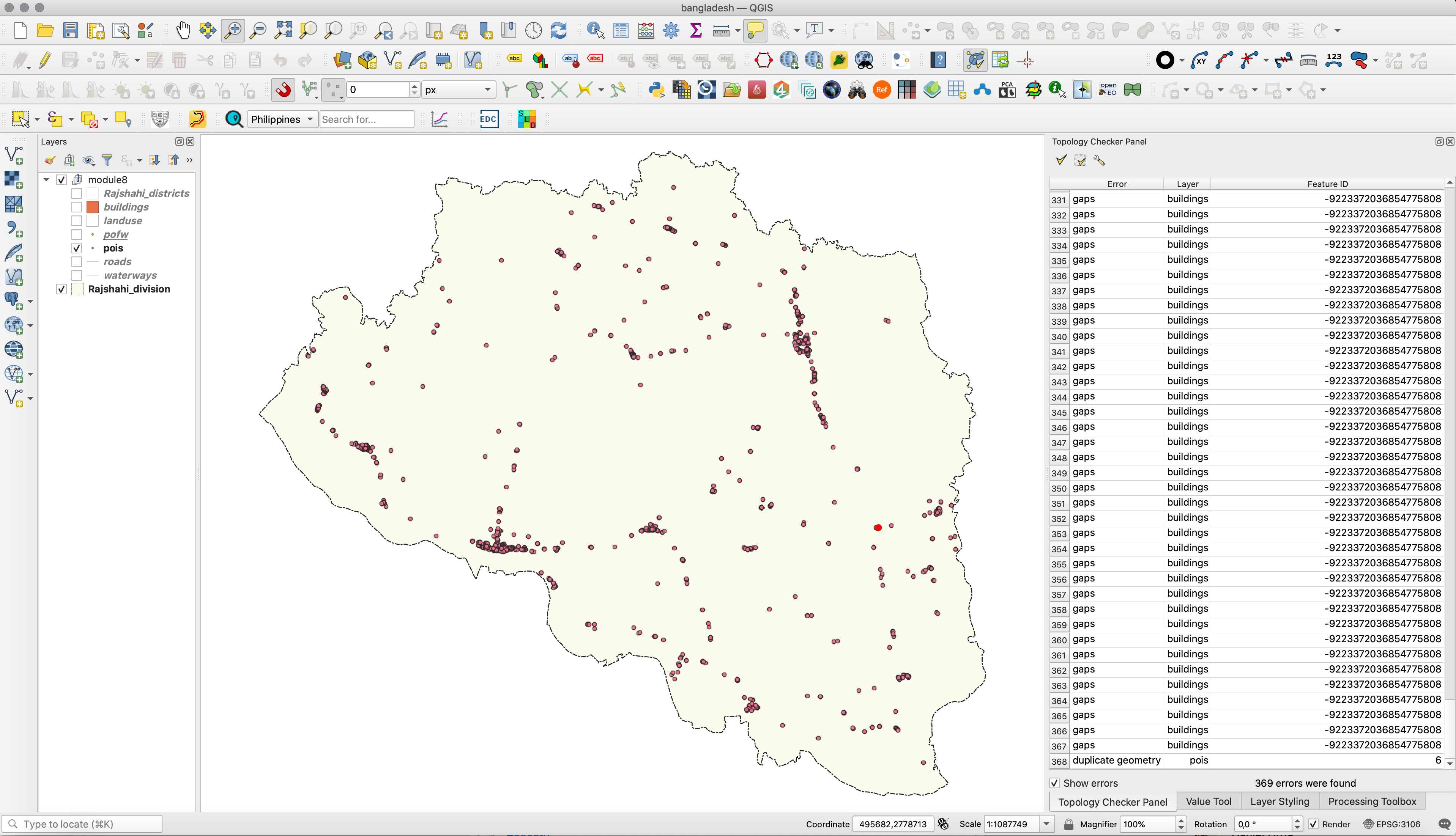 Topology check results