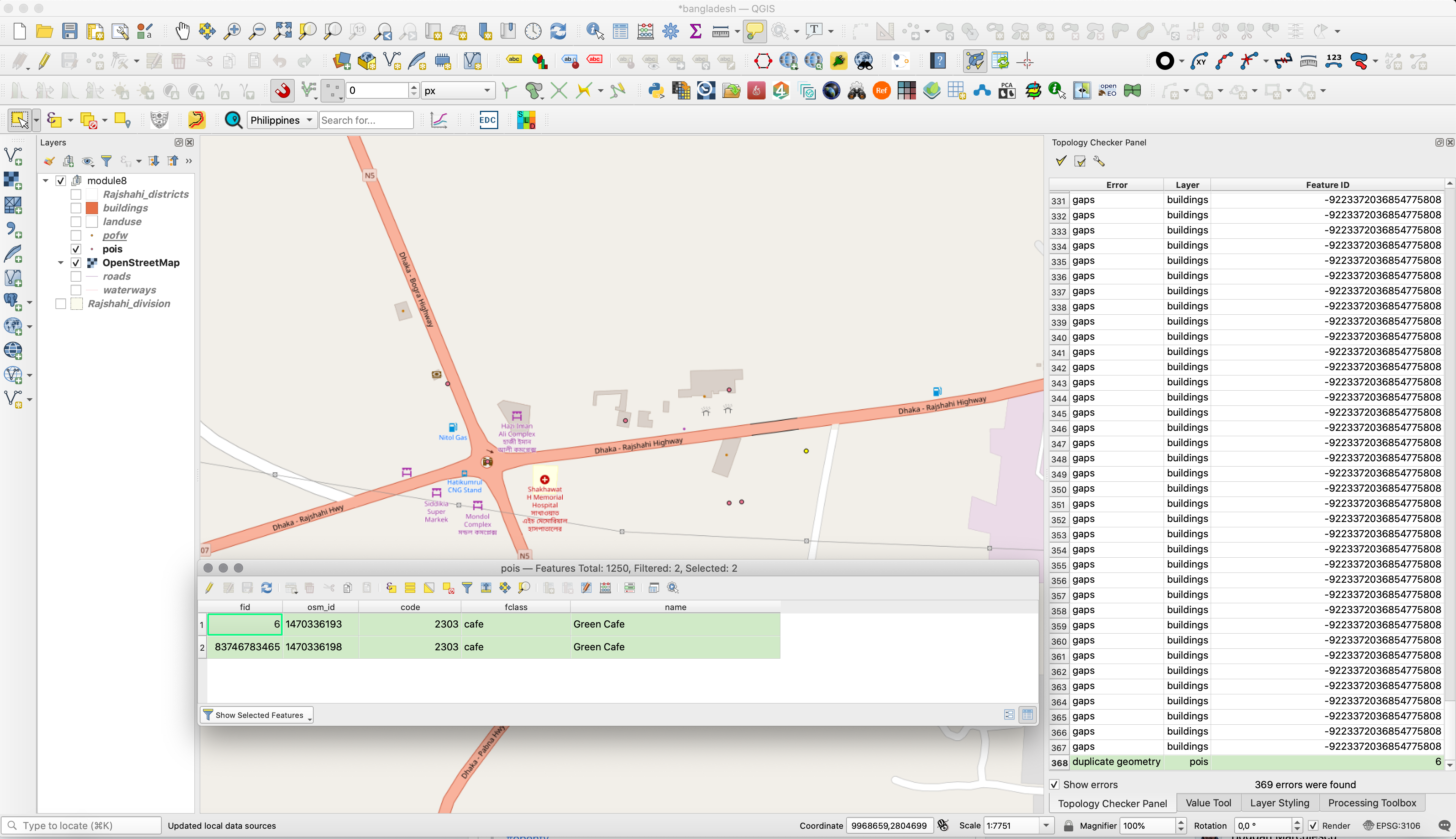 Duplicate point error in points of interest vector layer