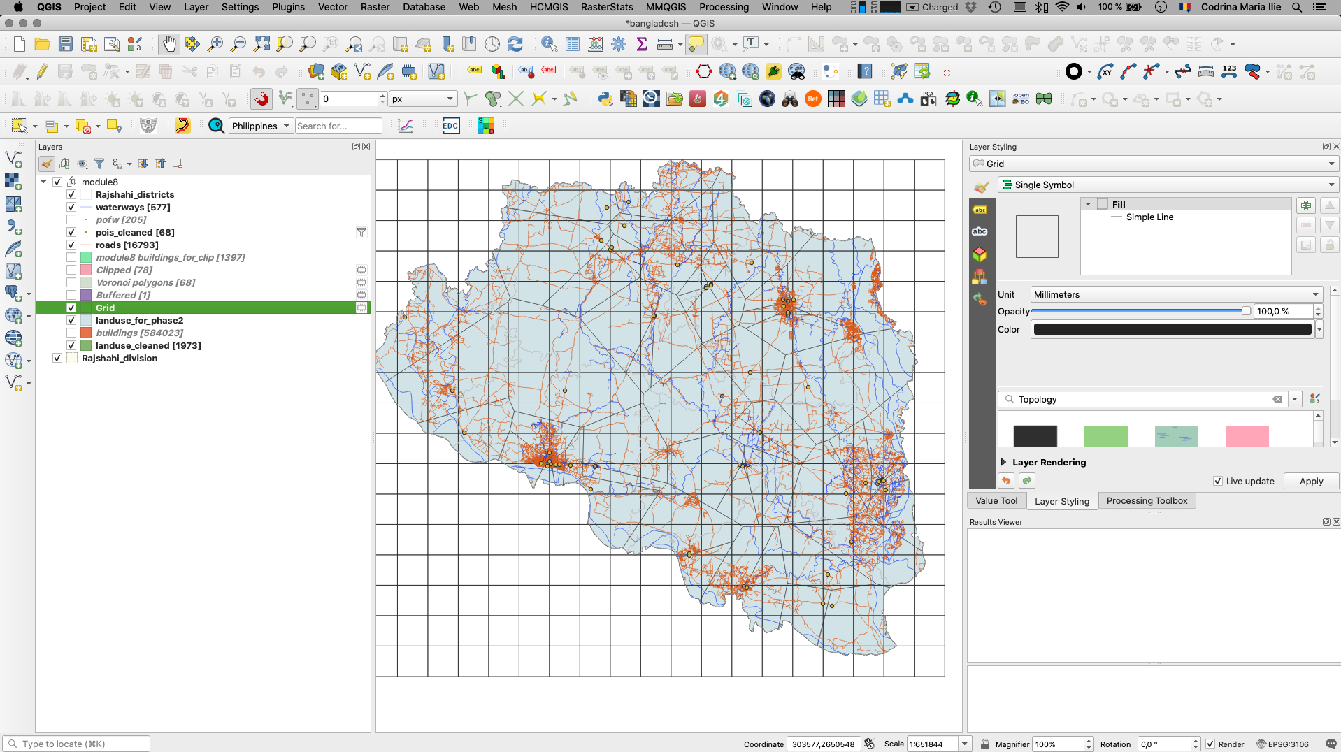 10X10km vector grid for the Rajshahi division