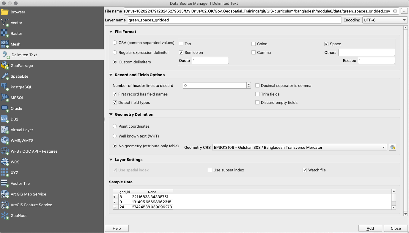 Loading green_spaces_gridded CSV