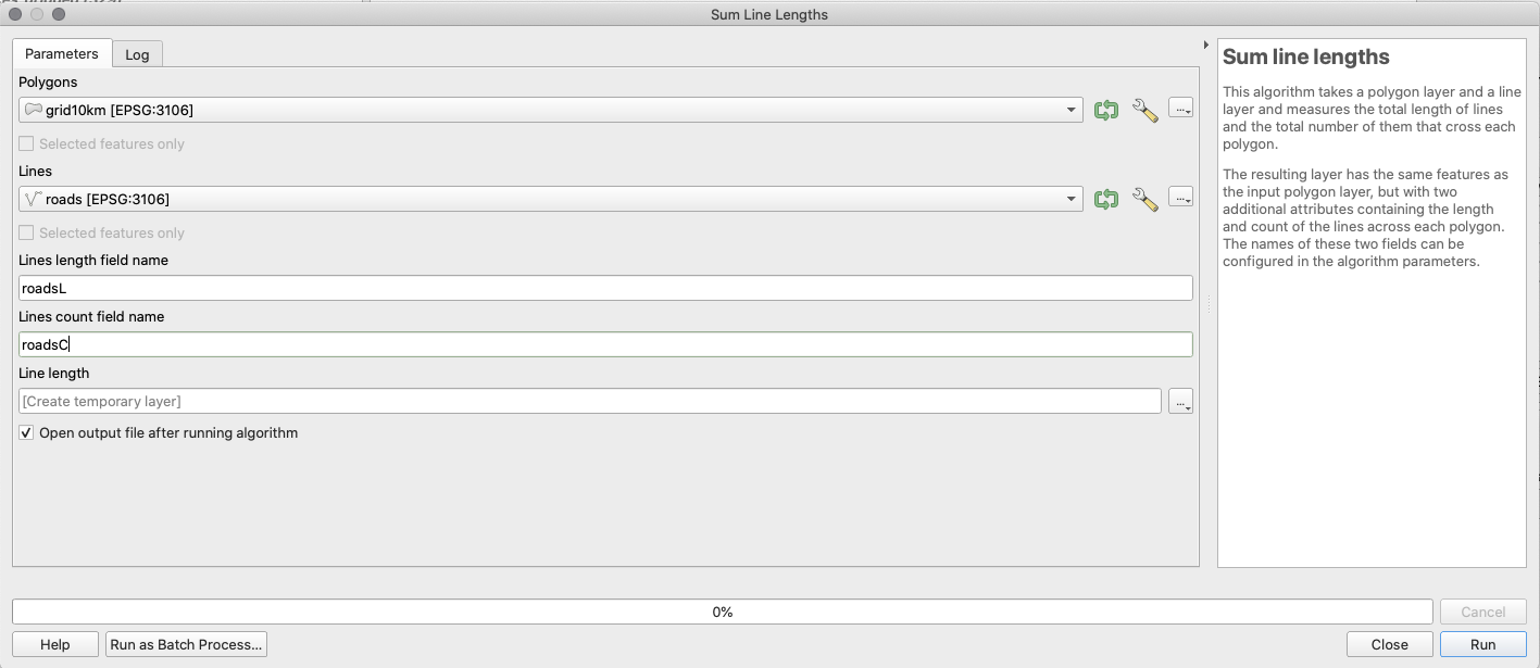 Sum Line Lengths parameters