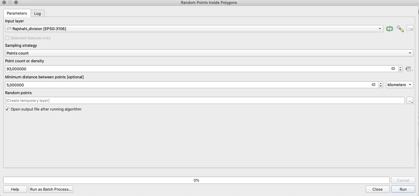 Creating random points inside a polygon layer