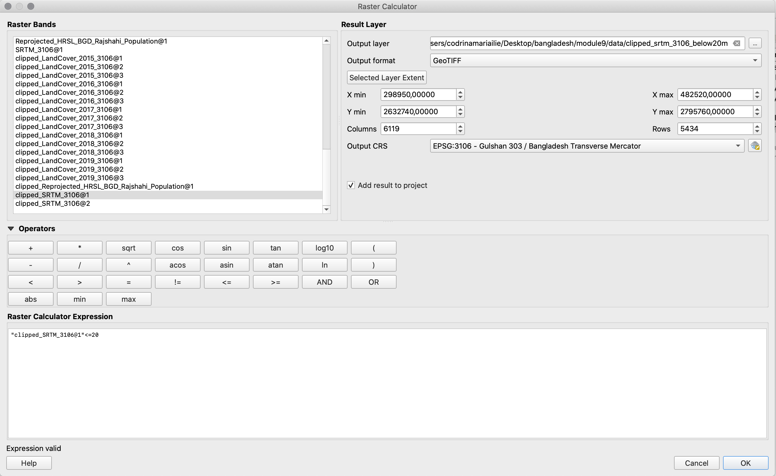 Inserting a formula into the Raster Calculator