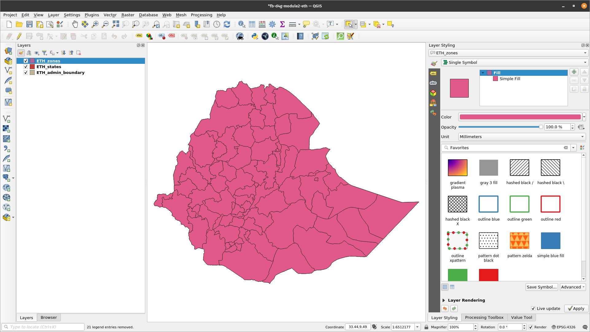 The vector layers loaded in QGIS