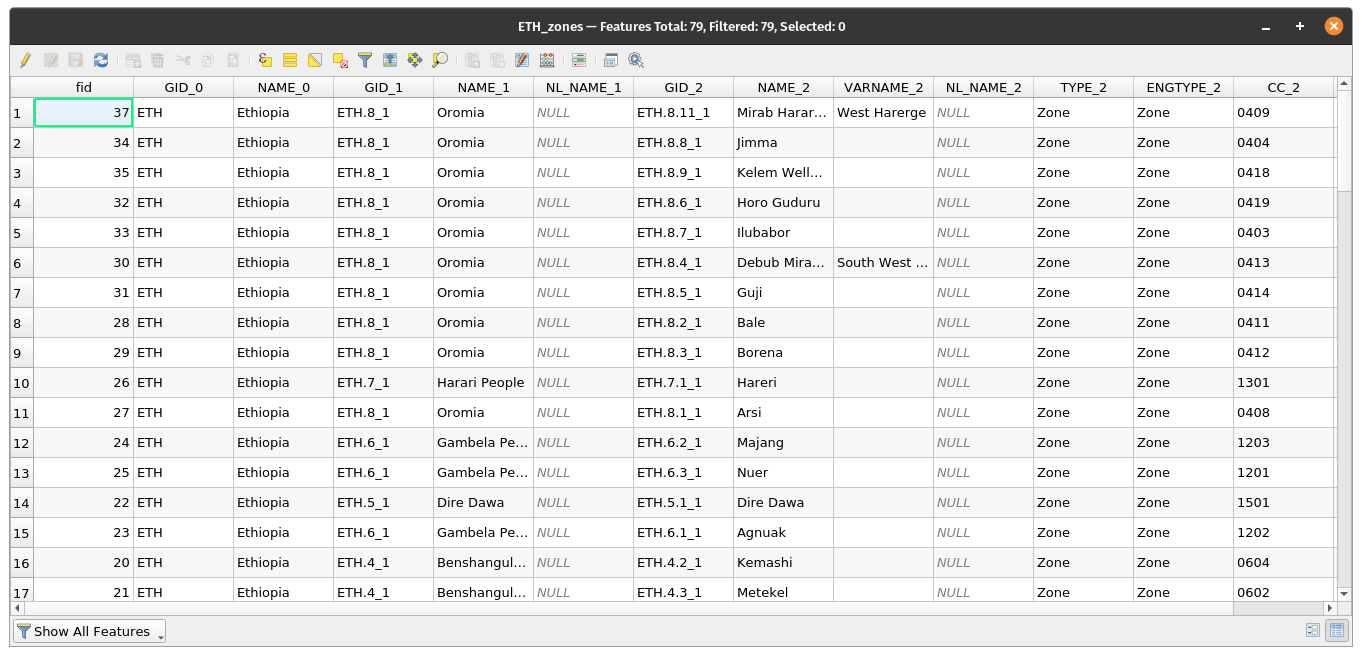 Open attribute table