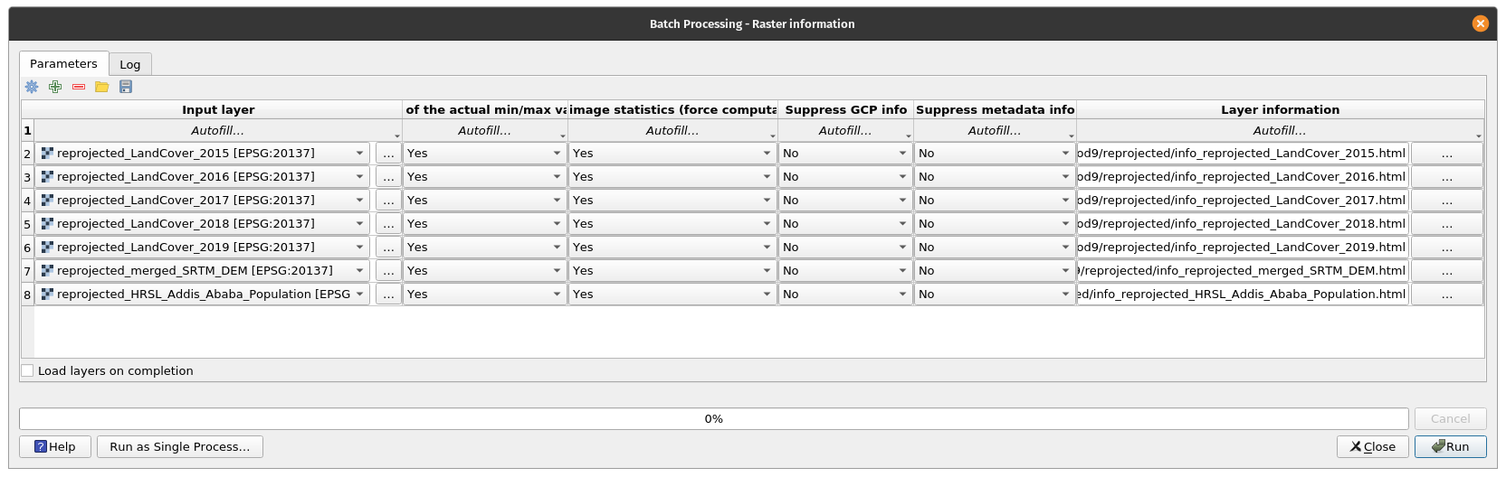 Batch process to extract information in a separate HTML file for multiple raster layers