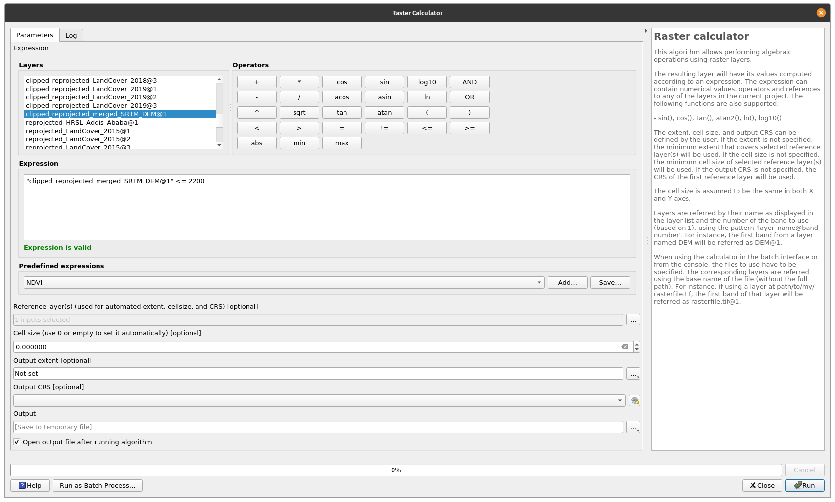 Inserting a formula into the Raster Calculator