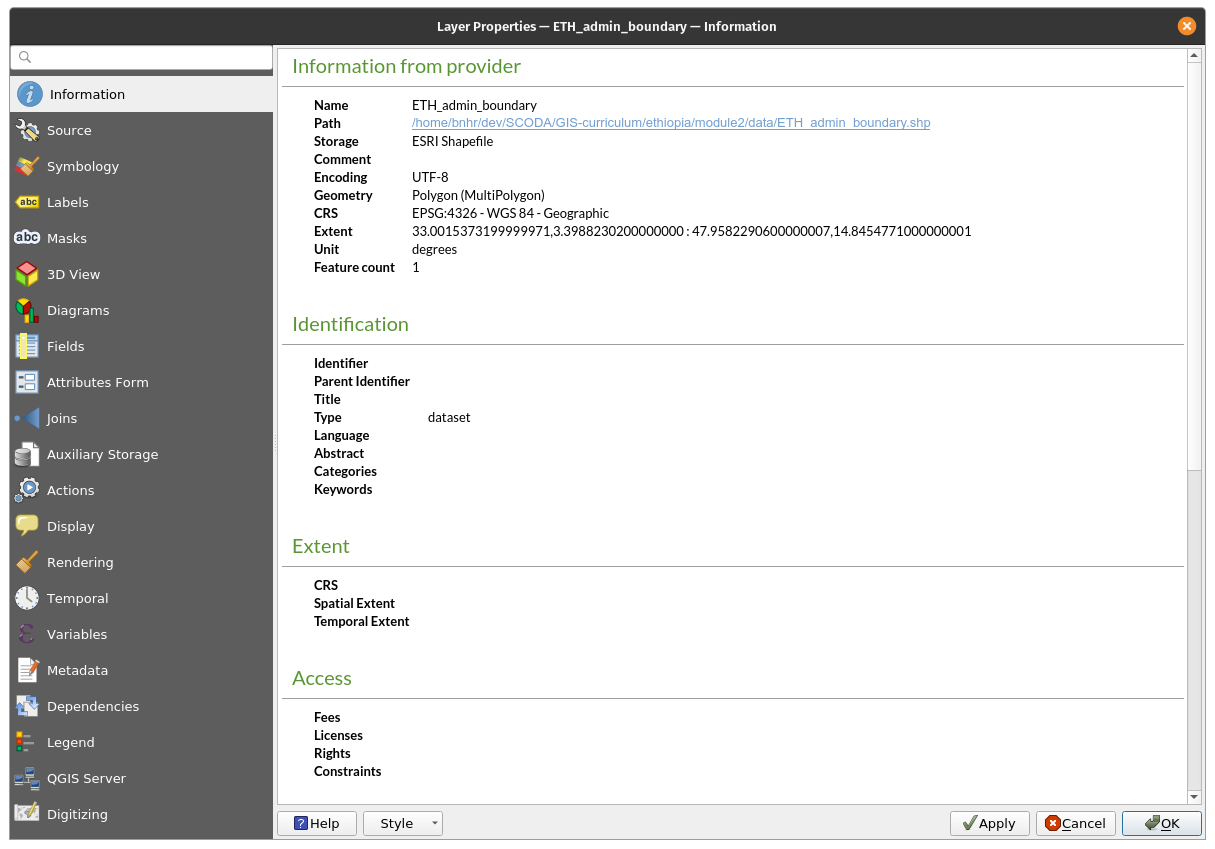 The Layer Properties dialog