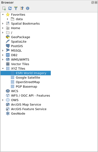 ESRI World Imagery Tile server added to the Browser Panel