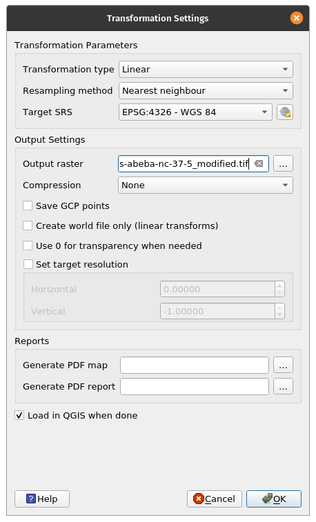 Transformation parameters