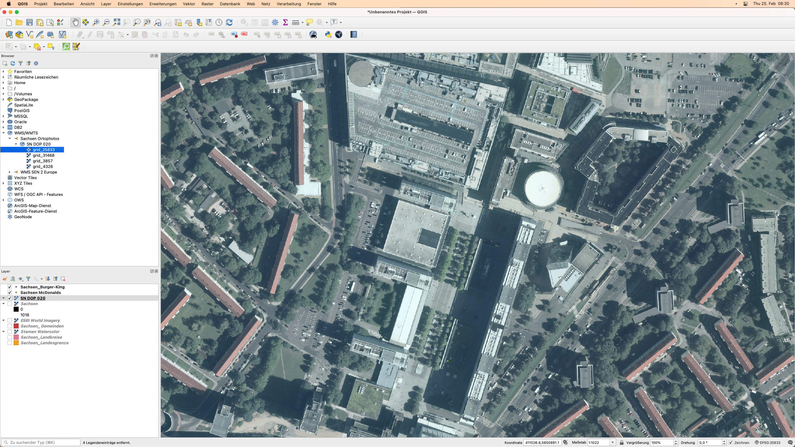 Ortophotos aus WMS in QGIS geladen