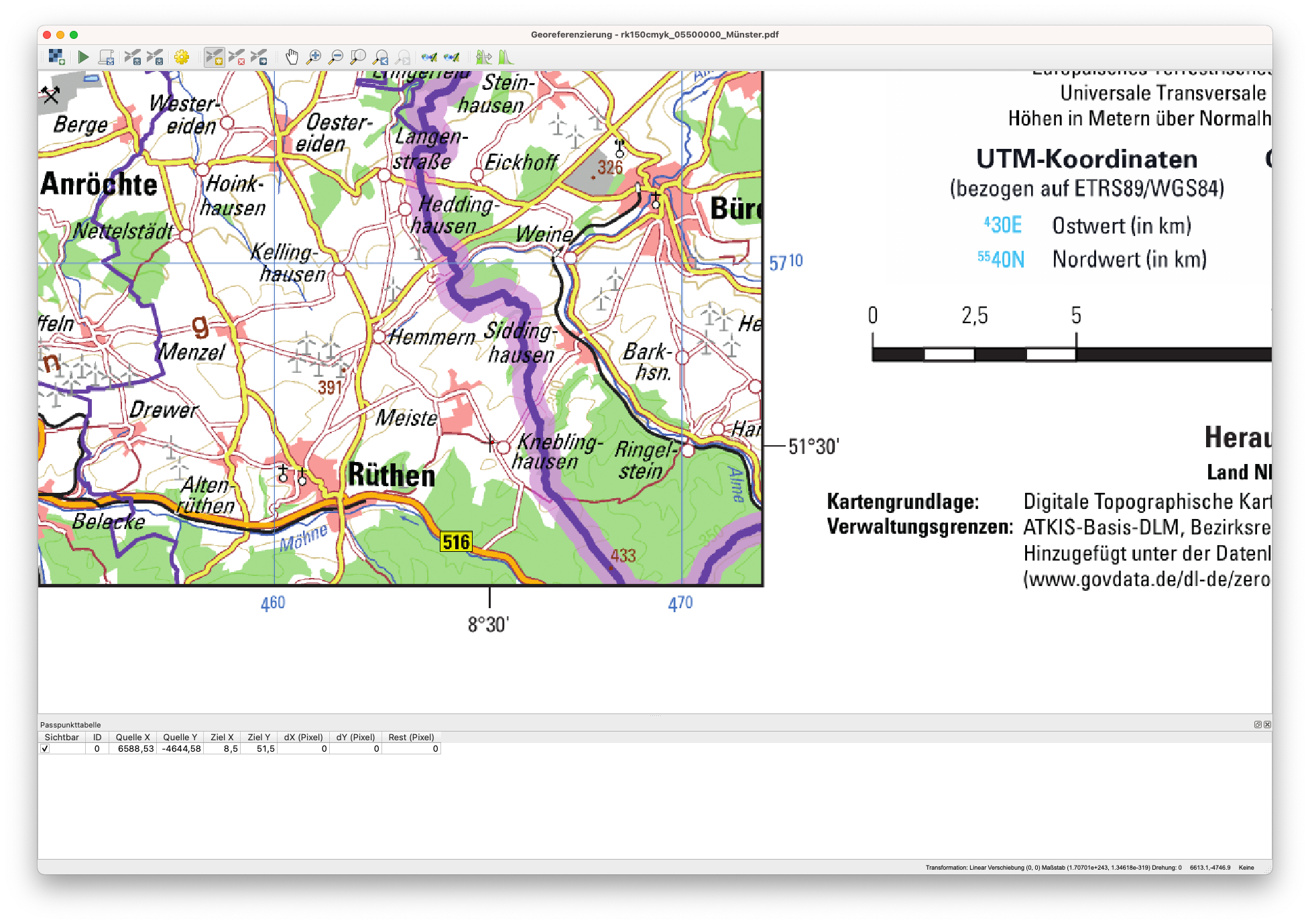 Erste Koordinate für die Georeferenzierung