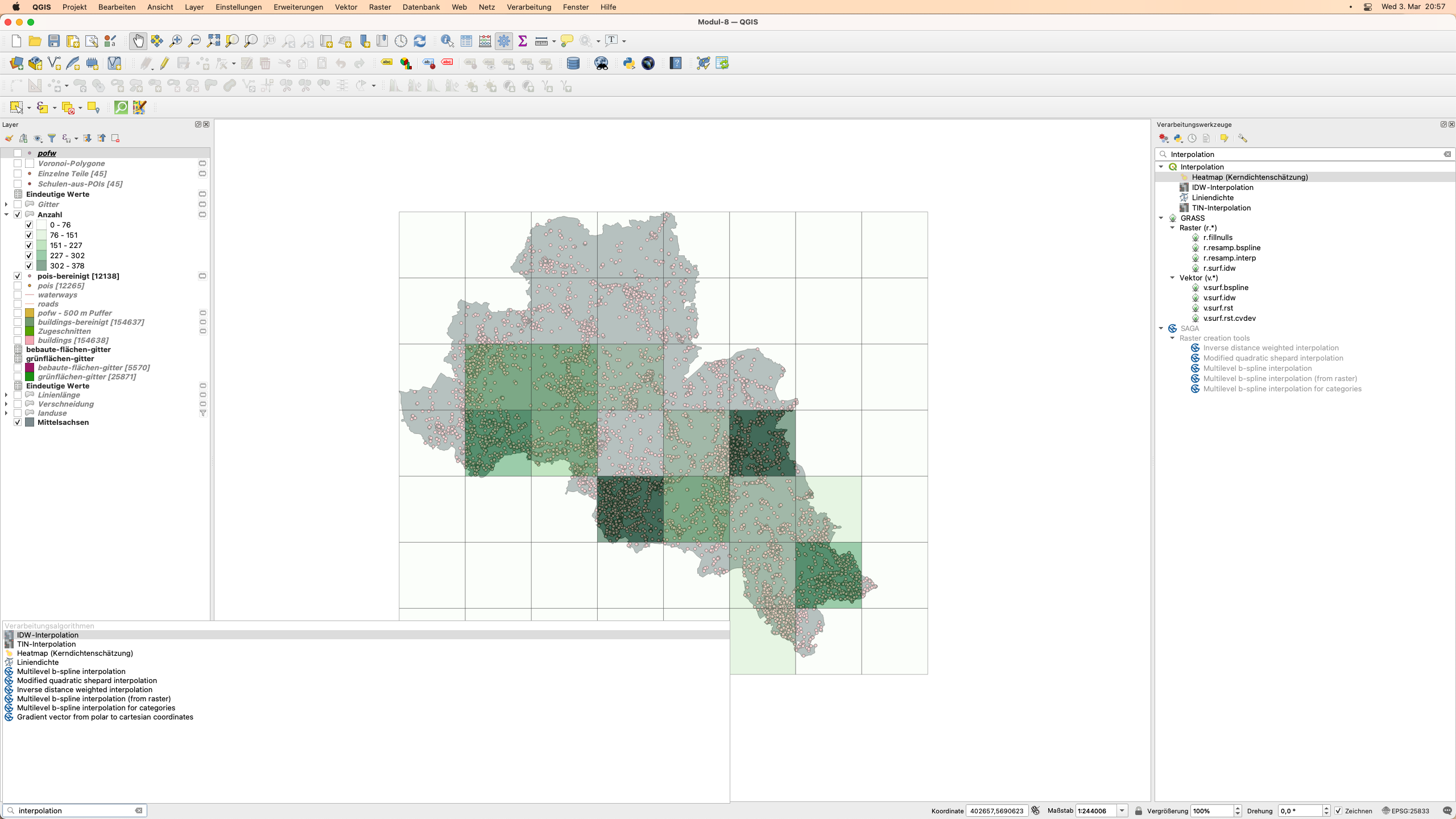 In QGIS verfügbare Interpolationsmethoden