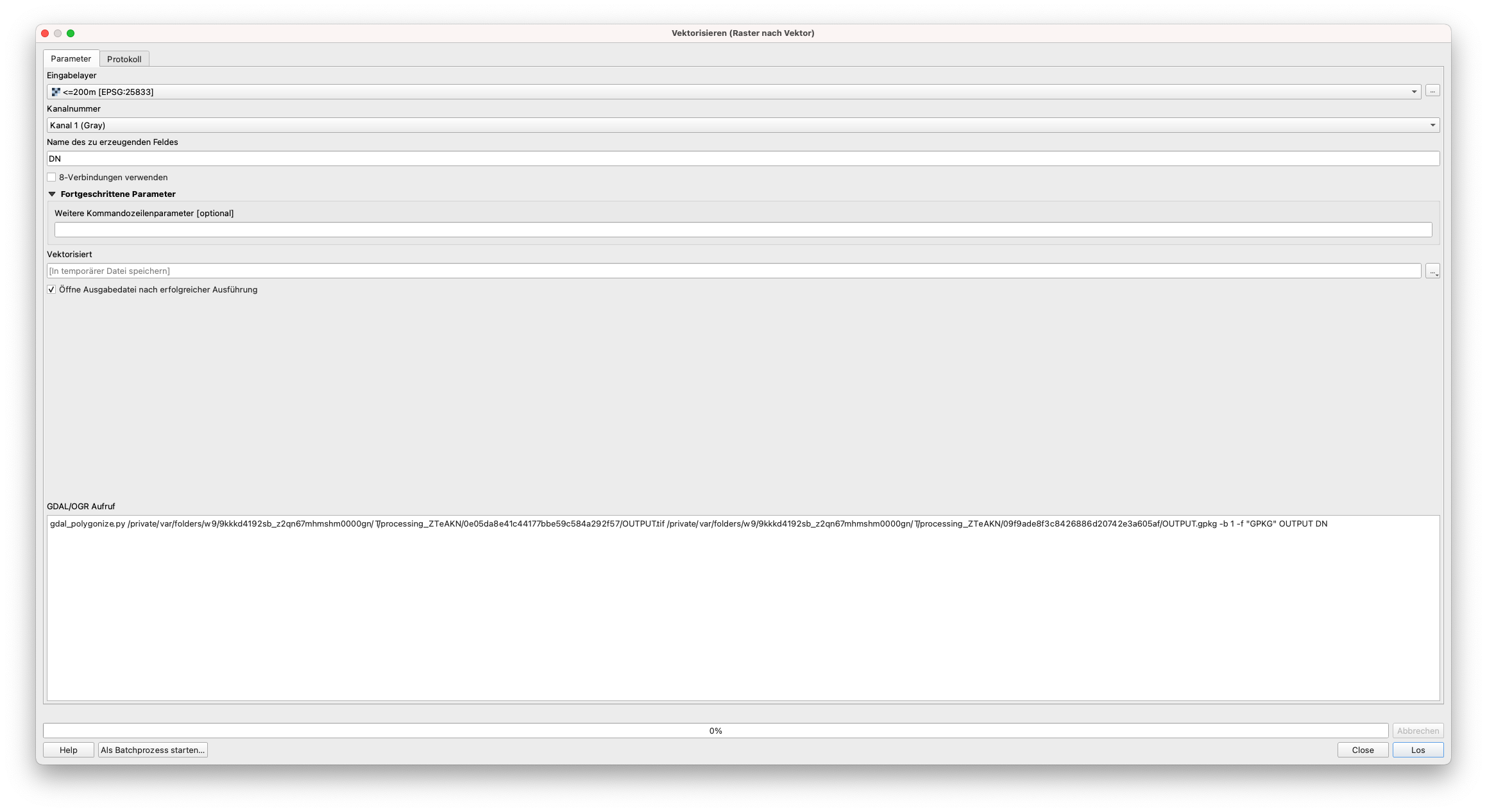 Parameter für die Umwandlung von Raster in Vektor