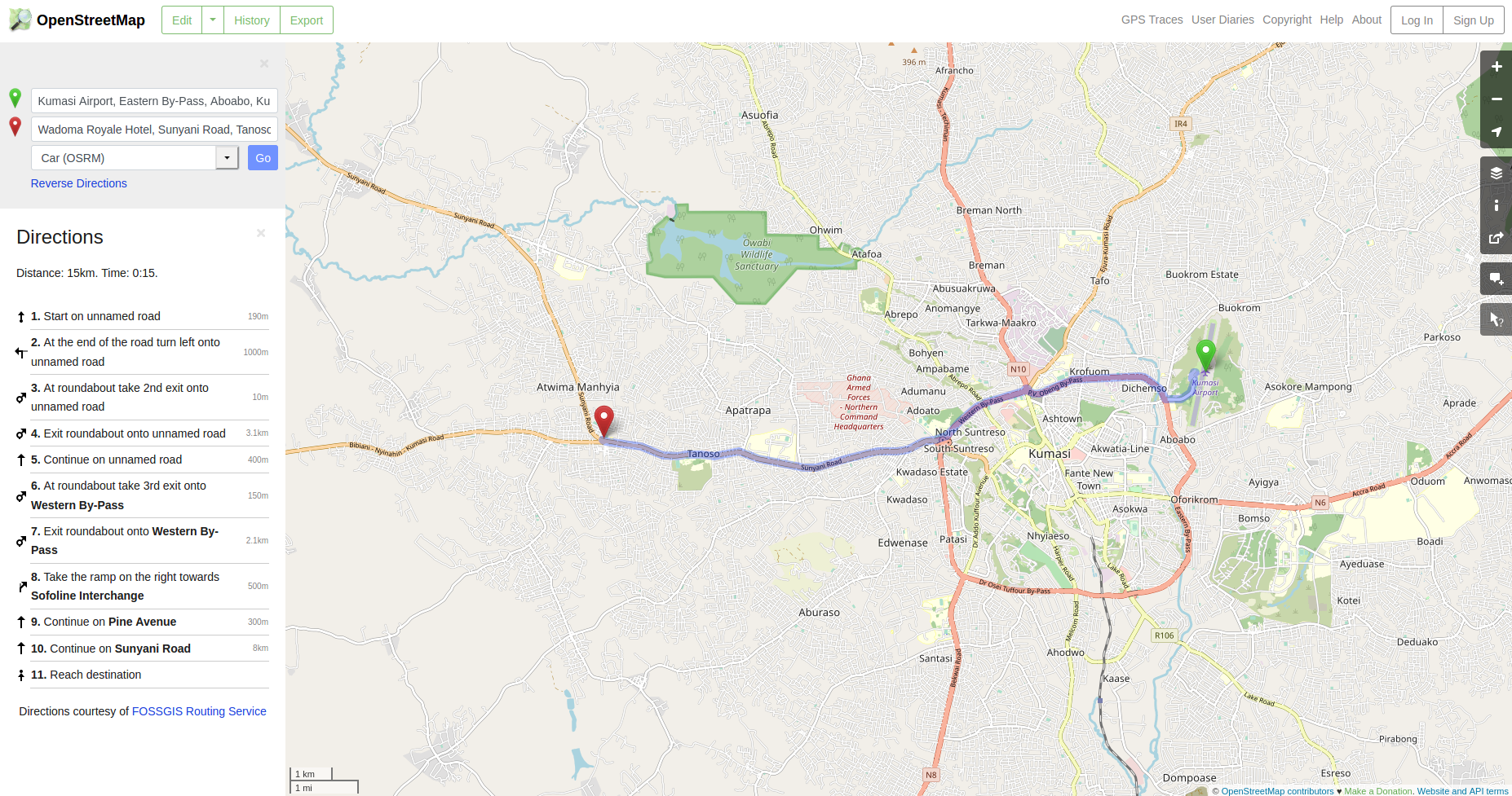 Getting from point A to B using Openstreetmap