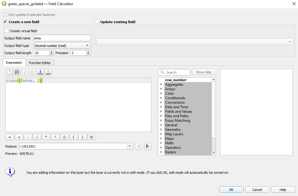 Computing the area of each feature