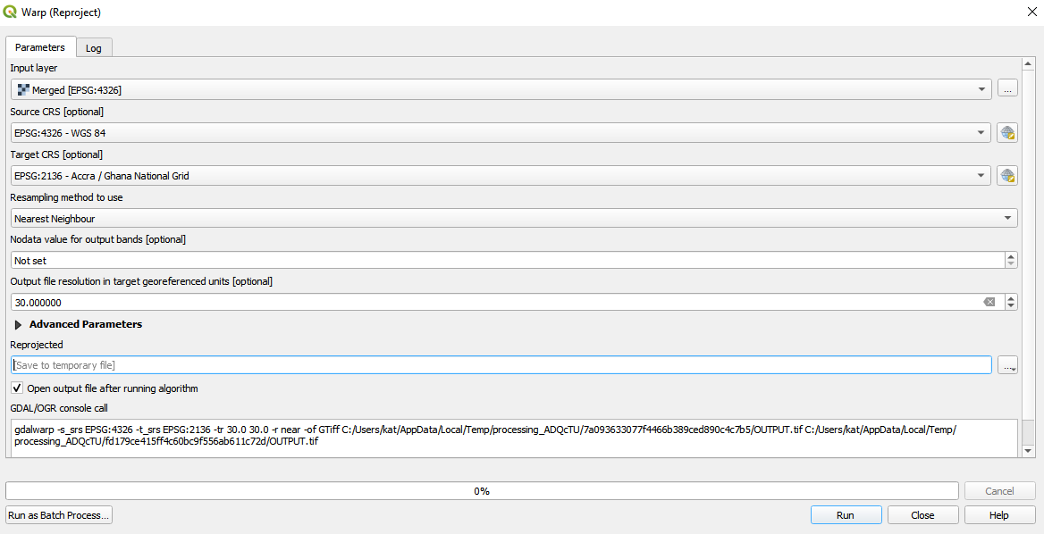 Reproject Merged raster