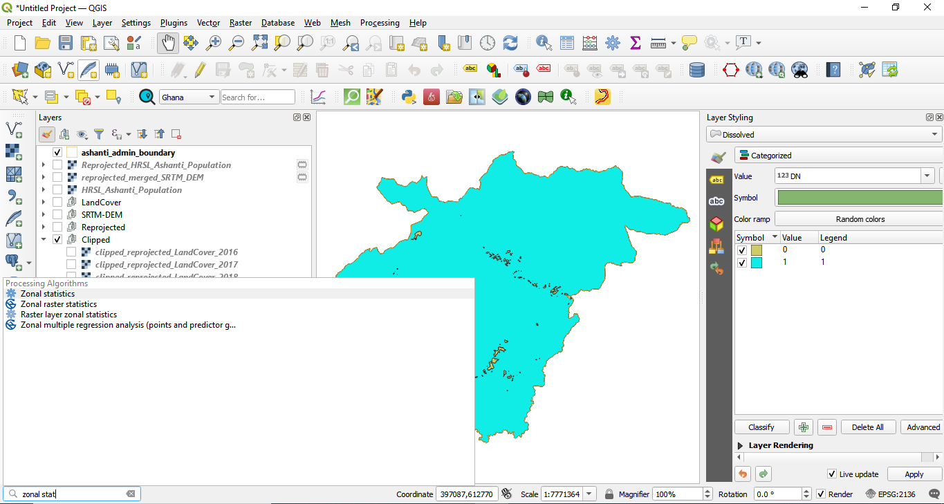 Identifying Zonal Statistics in the Processing Toolbox