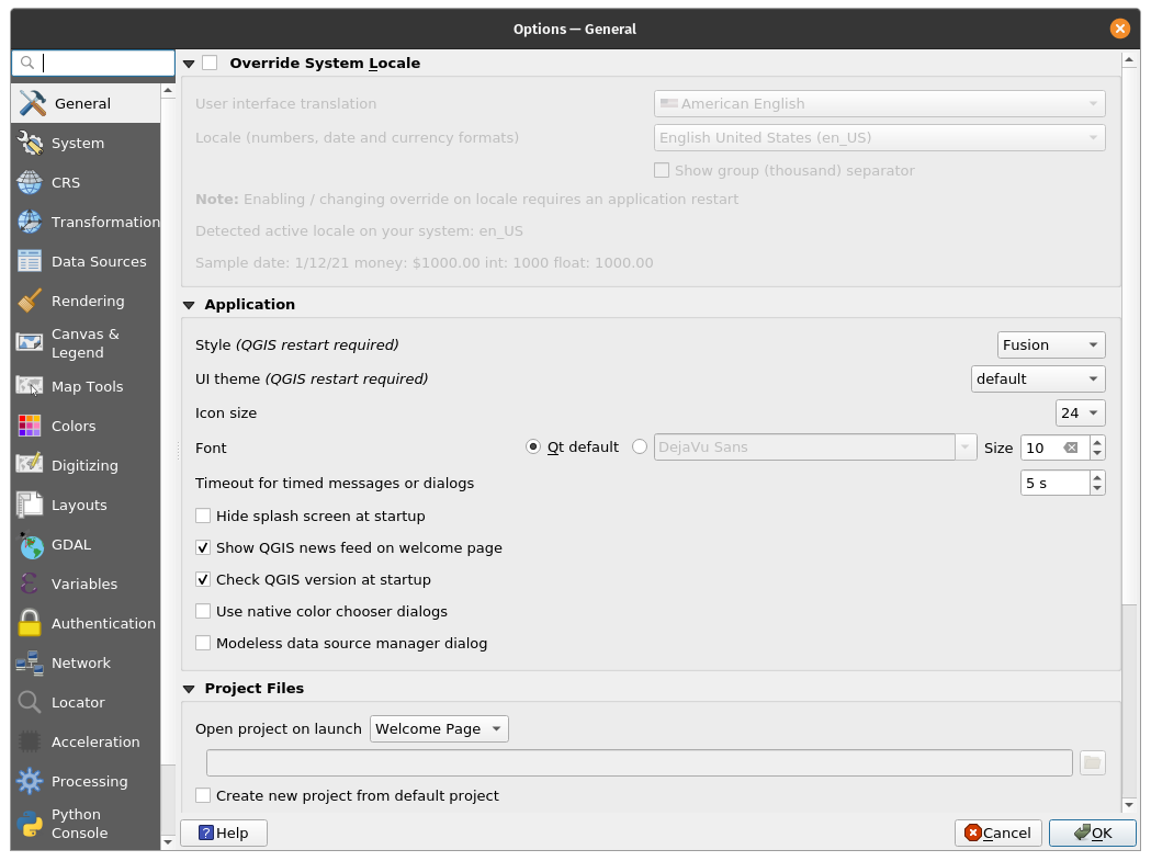 General Settings of QGIS