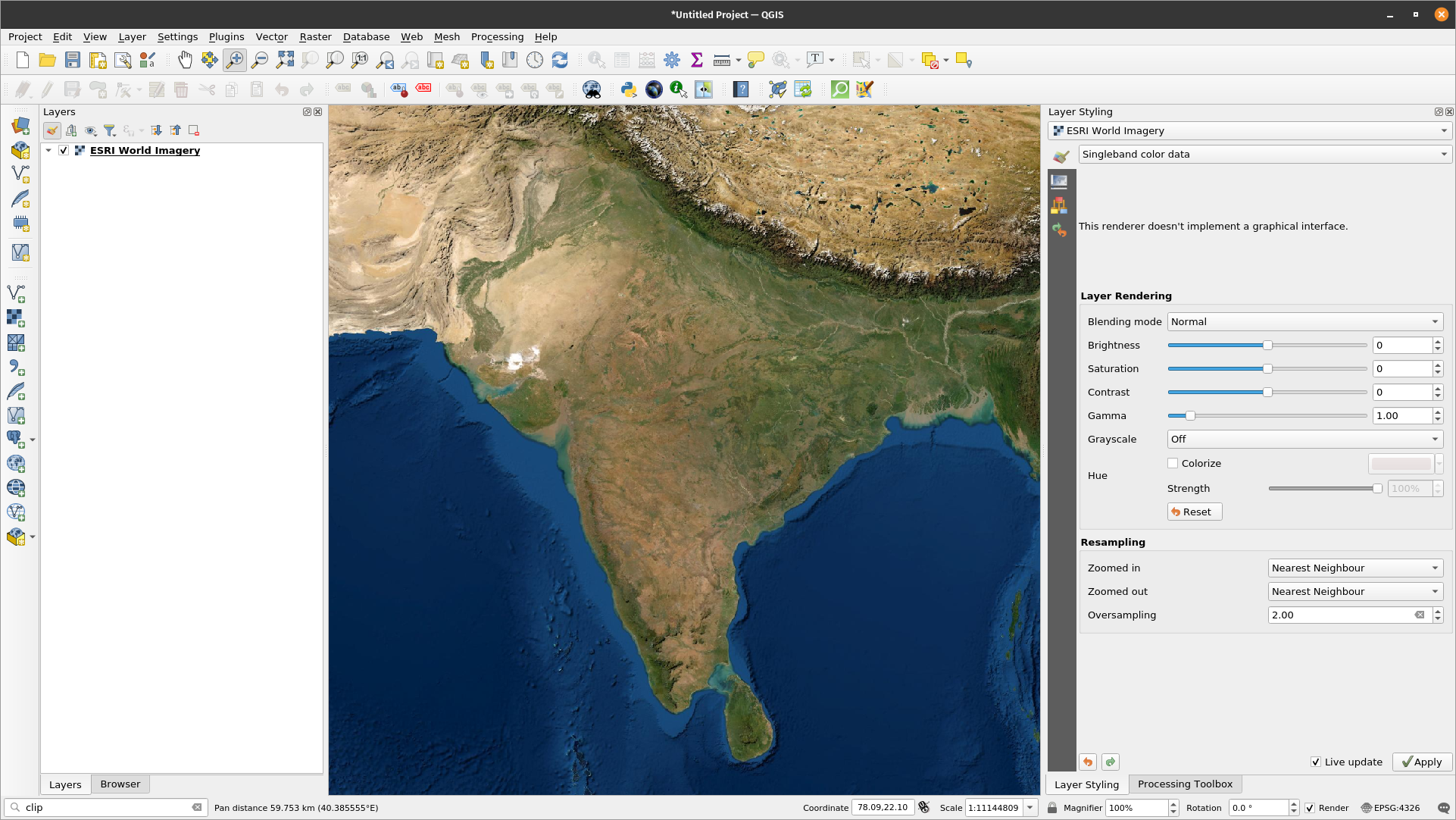 ESRI World Imagery layer loaded in QGIS