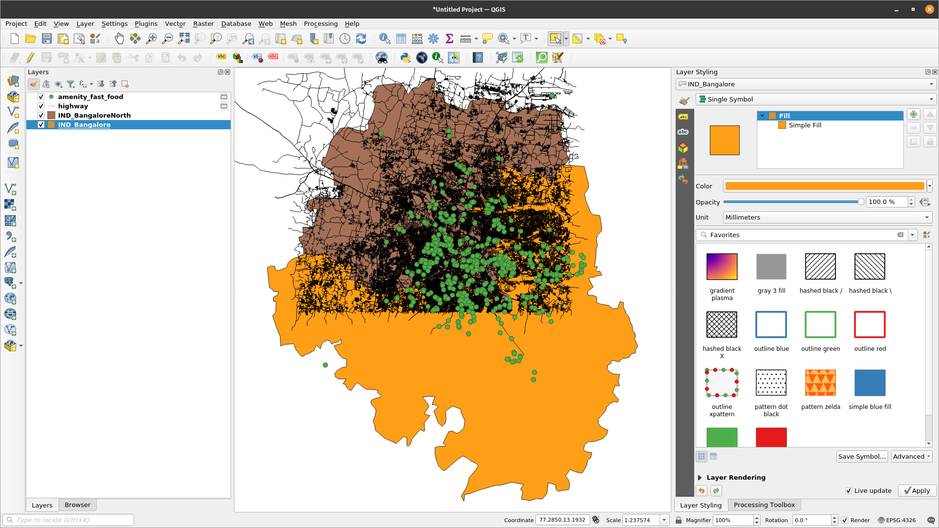 Fast food locations loaded from OSM