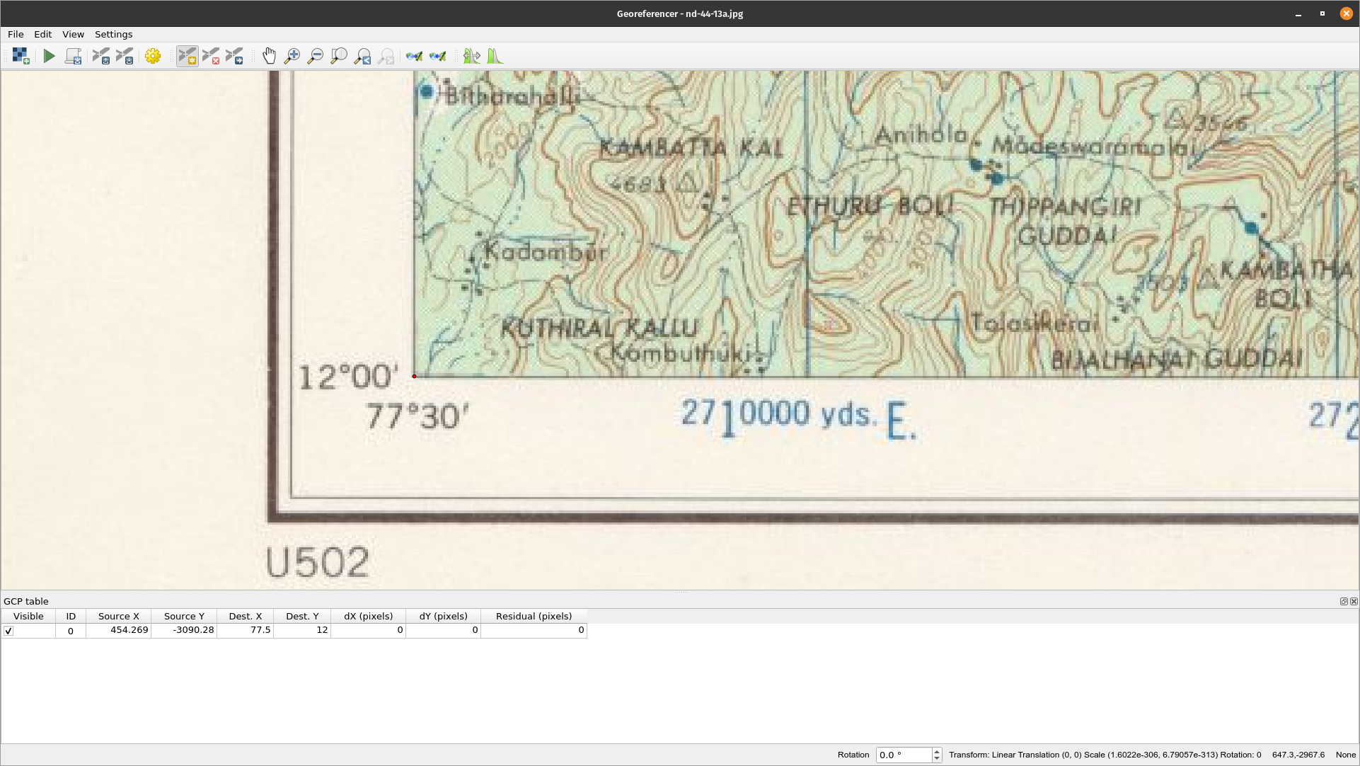 First coordinate for the georeferencing