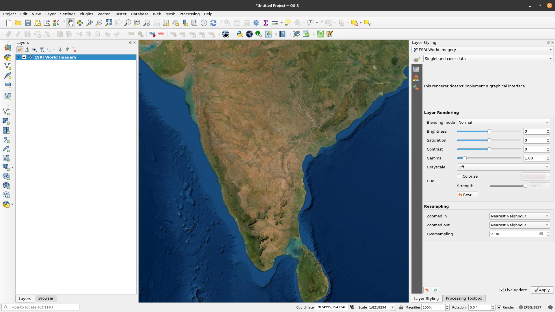 ESRI World Imagery loaded in QGIS