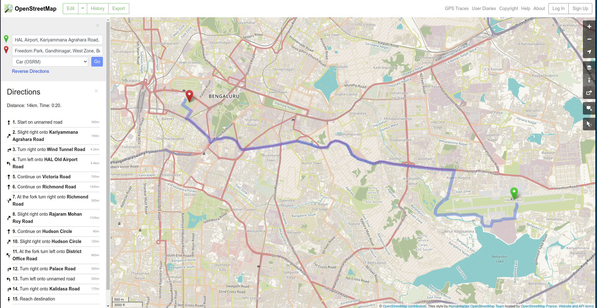 Getting from point A to B using Openstreetmap