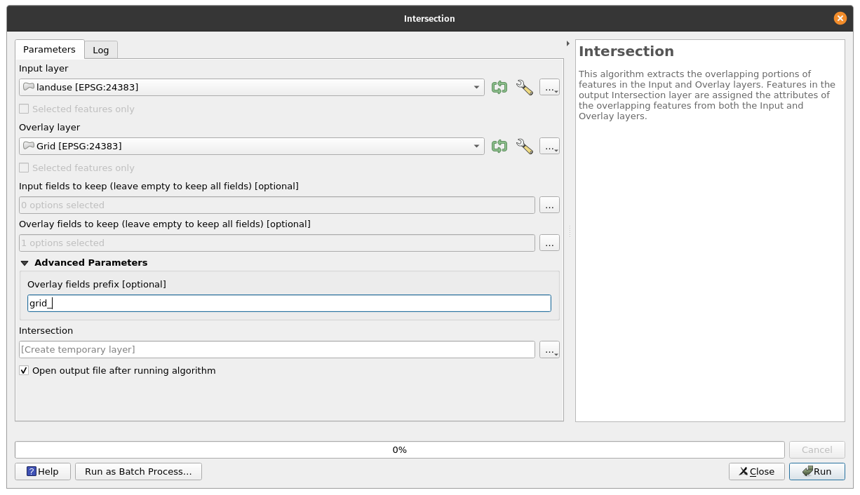 Parameters for the intersect algorithm