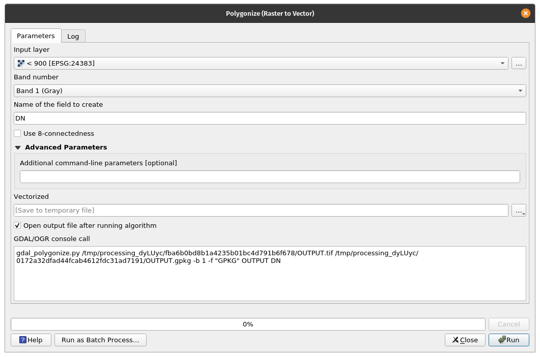 Raster to vector conversion parameters