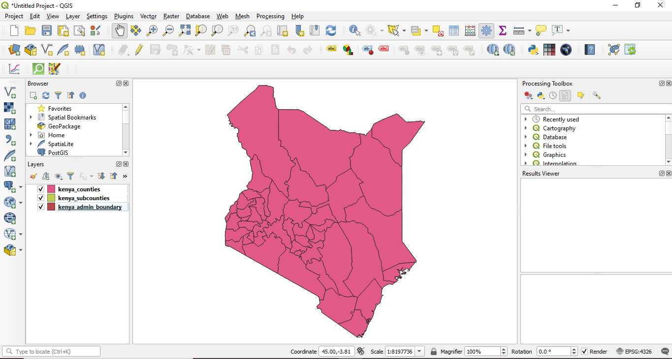 The vector layers loaded in QGIS