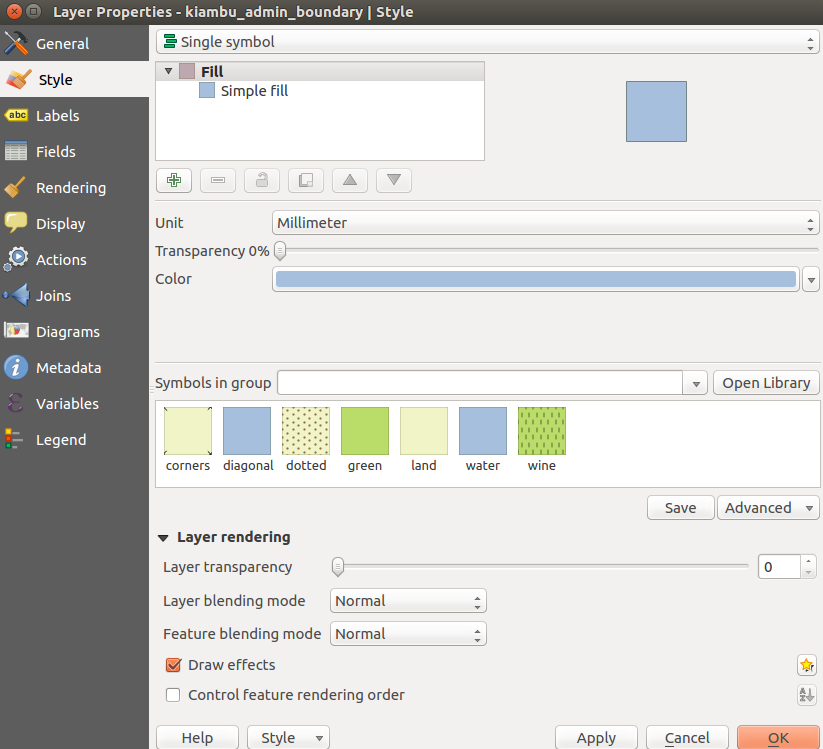 Layer Properties window and Symbology menu