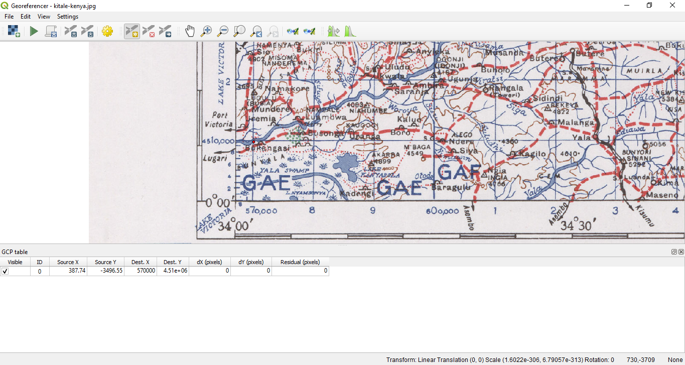 First coordinate for the georeferencing