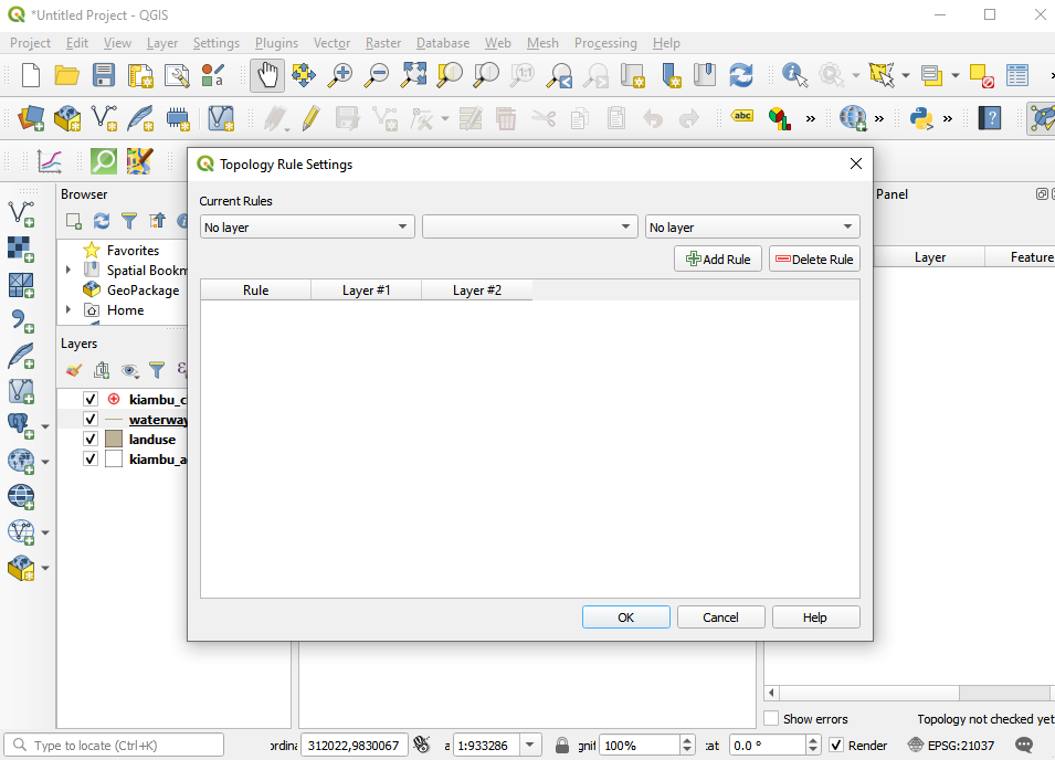 Topology rule settings window