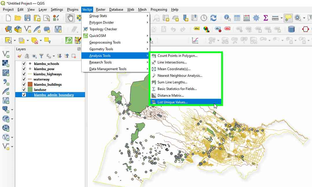 List unique values in a vector layer functionality