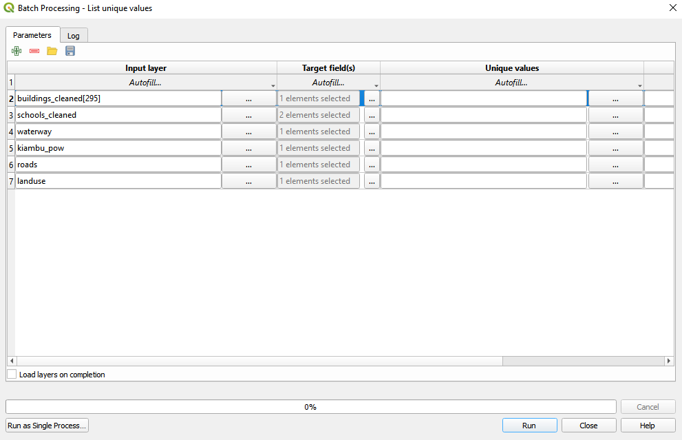 List unique values in a vector layer functionality (Batch Processing)