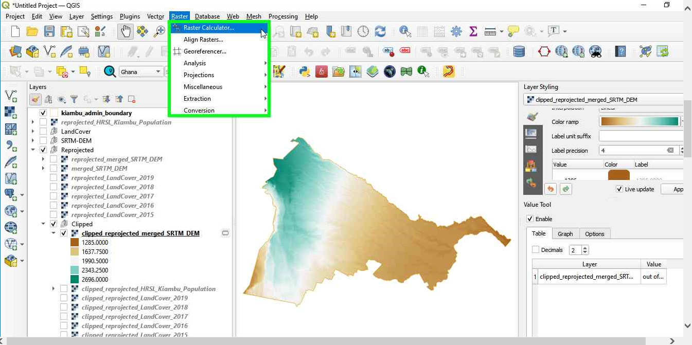 Opening the Raster calculator